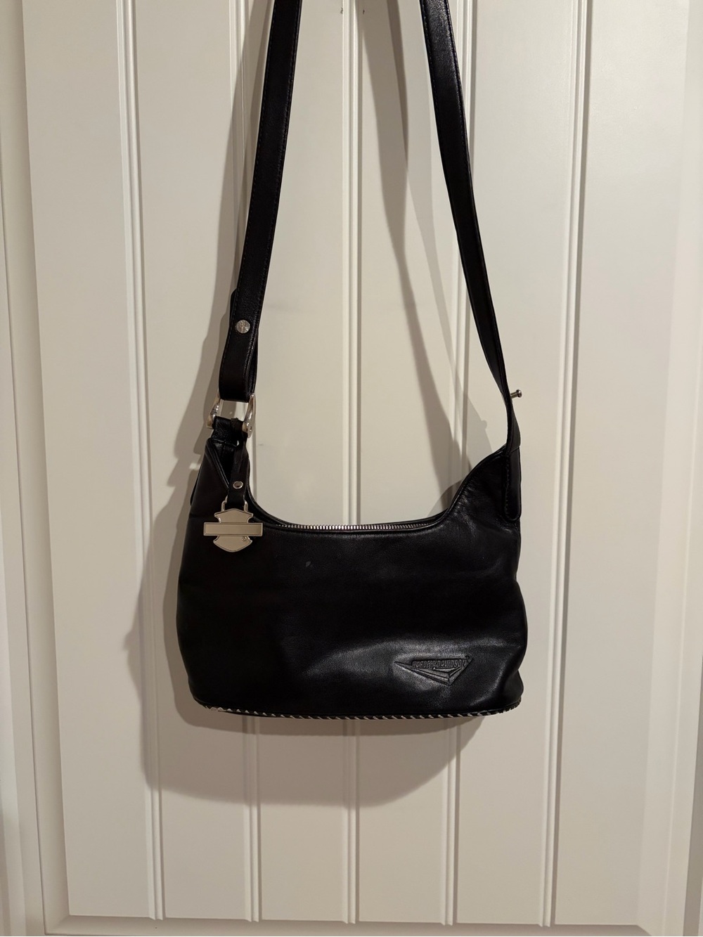 Harley-Davidson Black Leather Shoulder Bag with Silver Hardware